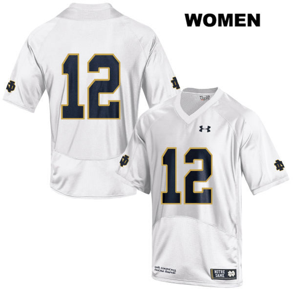 Women's NCAA Notre Dame Fighting Irish #12 DJ Brown Stitched College Under Armour Authentic White No Name Football Jersey AE10O74SH